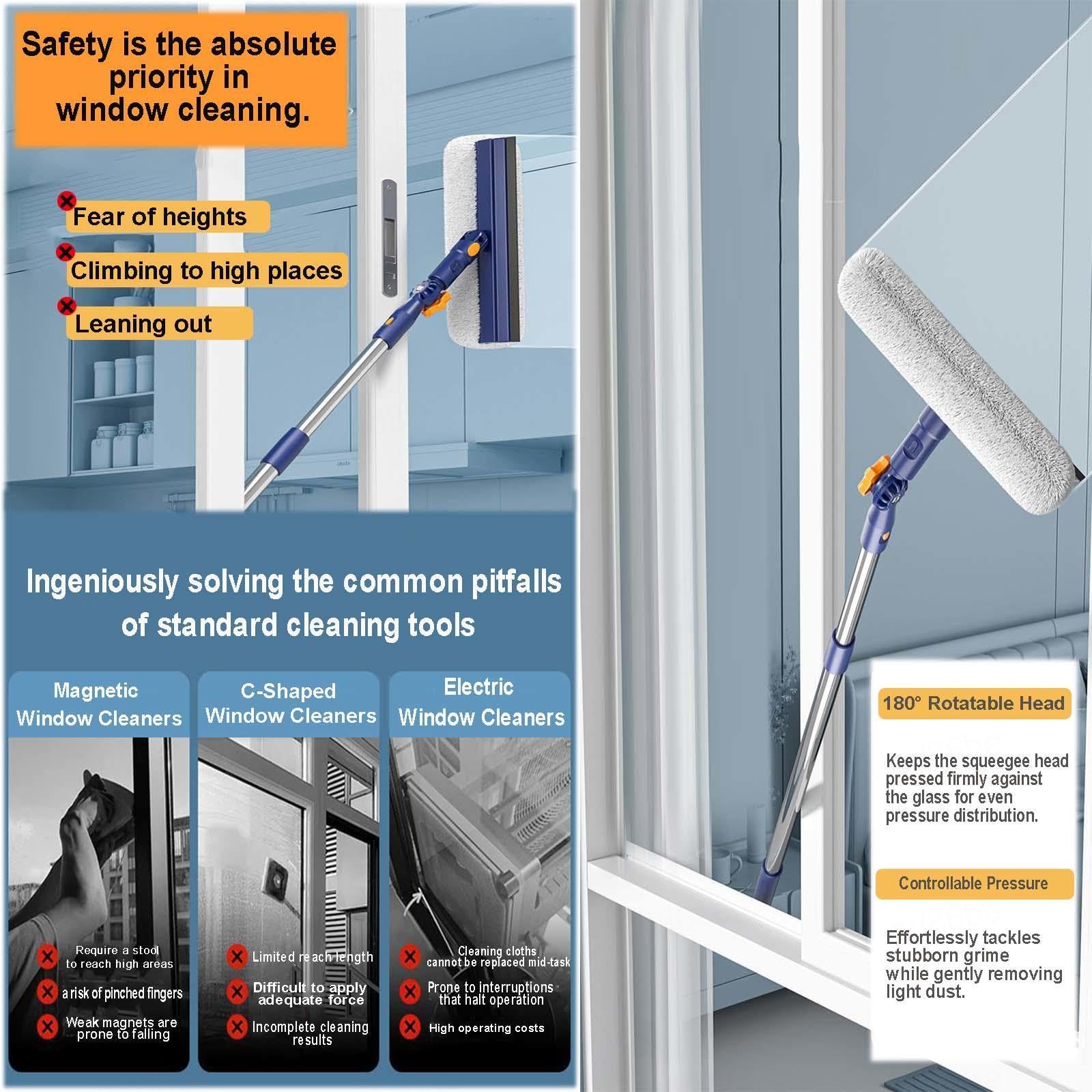 Teleskop Fensterwischer mit Drehbarem Kopf Fensterreinigungsset mit Verstellbarer Verlängerungsstange Geeignet für Glas, Autoscheiben usw,white-150cm(59.06in)