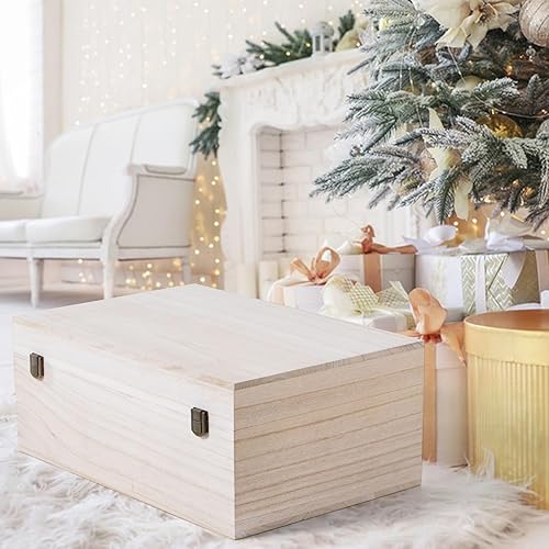 Miniatura 7 de Caja de almacenamiento de madera con tapa con bisagras y cierre frontal, 14 x 9.4 x 5.9 pulgadas, caja de almacenamiento de madera grande para