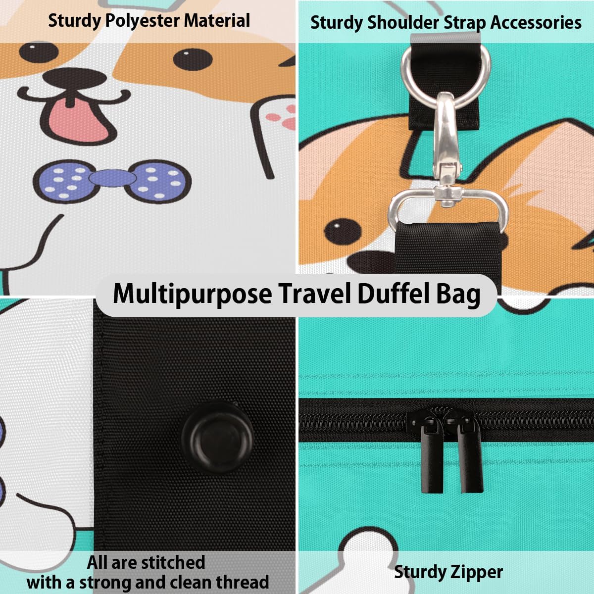 Love Bone Dog Travel Duffel Bag for Women Men Large Capacity Overnight Weekender Bags for Lightweight Waterproof Sport Gym Bag for Workout Yoga Swim