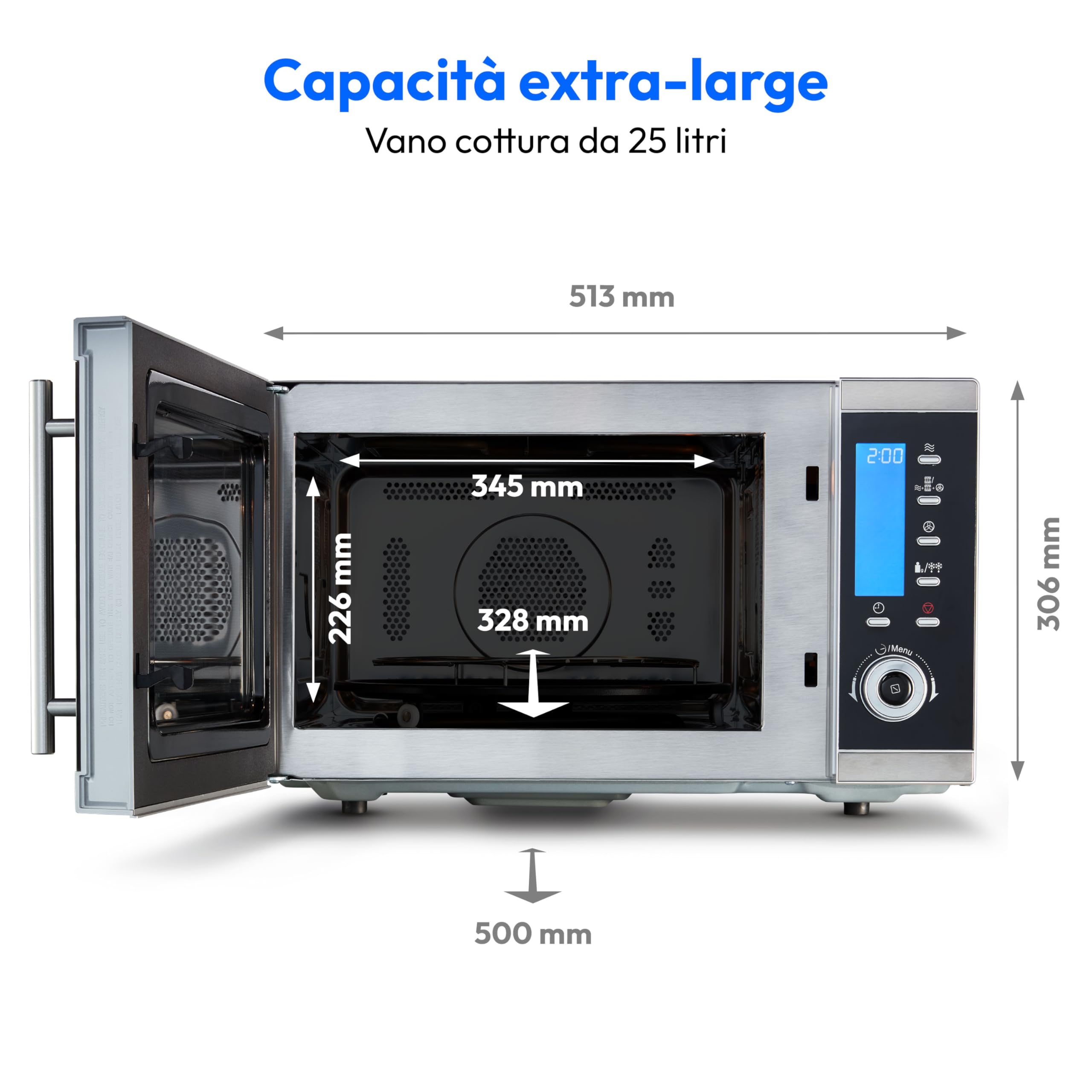 MEDION Microonde 4in1 MD15501, Microonde combinato con grill, Forno microonde con 10 diversi livelli di potenza, Forno a microonde con capienza massima 25 L, nero/argento