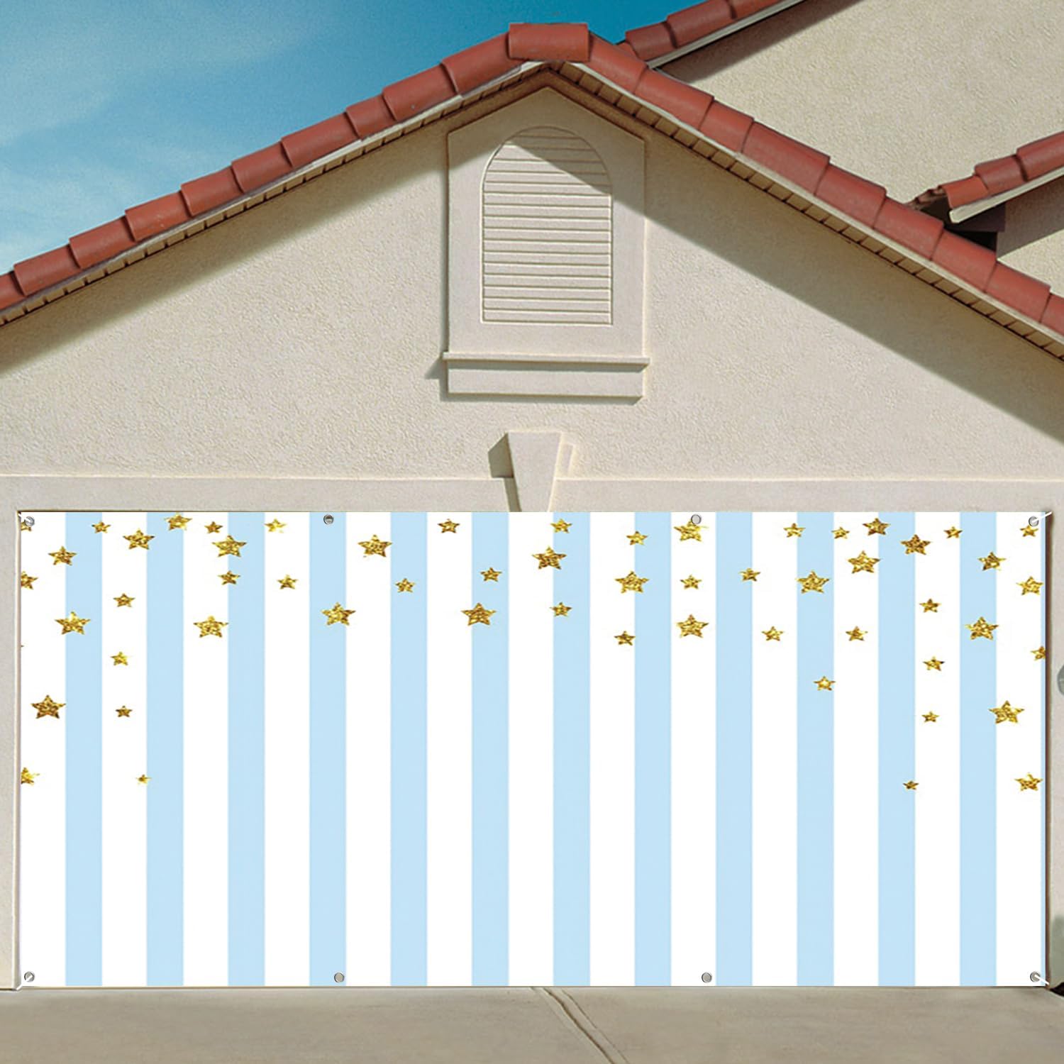 7x8ft Black White Stripe Garage Door Decor Golden Glitter Twinkle Littler Star Garage Door Backdrops for Princess Girls Newborn Baby Shower Cake Table Decoration Backdrops