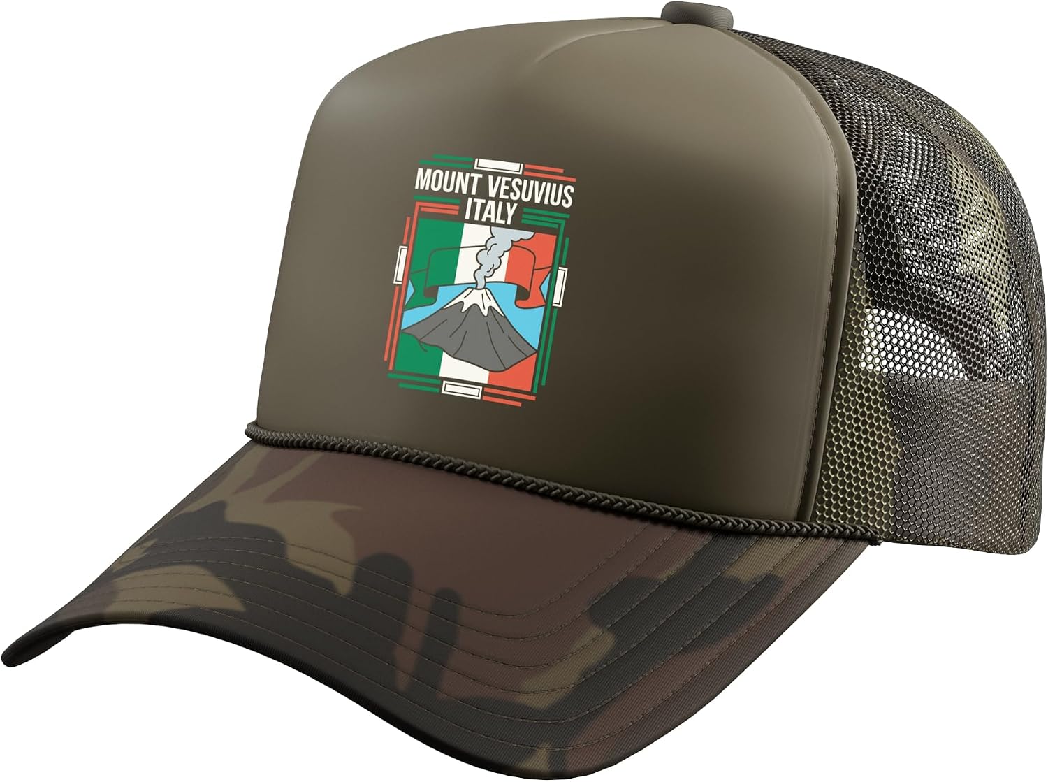 Mount Vesuvius Italy Flag Volcano Naples Retro Art Trucker Hat with Adjustable Mesh Back