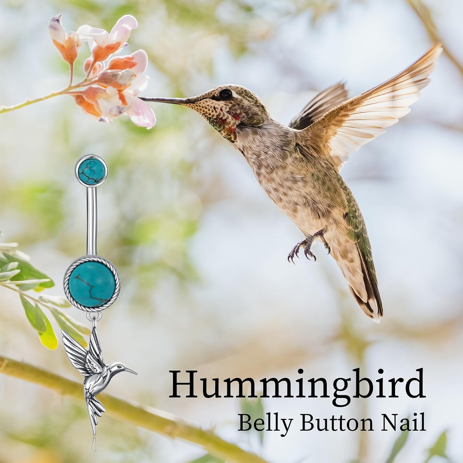 Hummingbird Belly Button Ring 925 Sterling Silver Real Turquoise Hummingbird Dangle Belly Ring Beach Jewelry Gifts for Women
