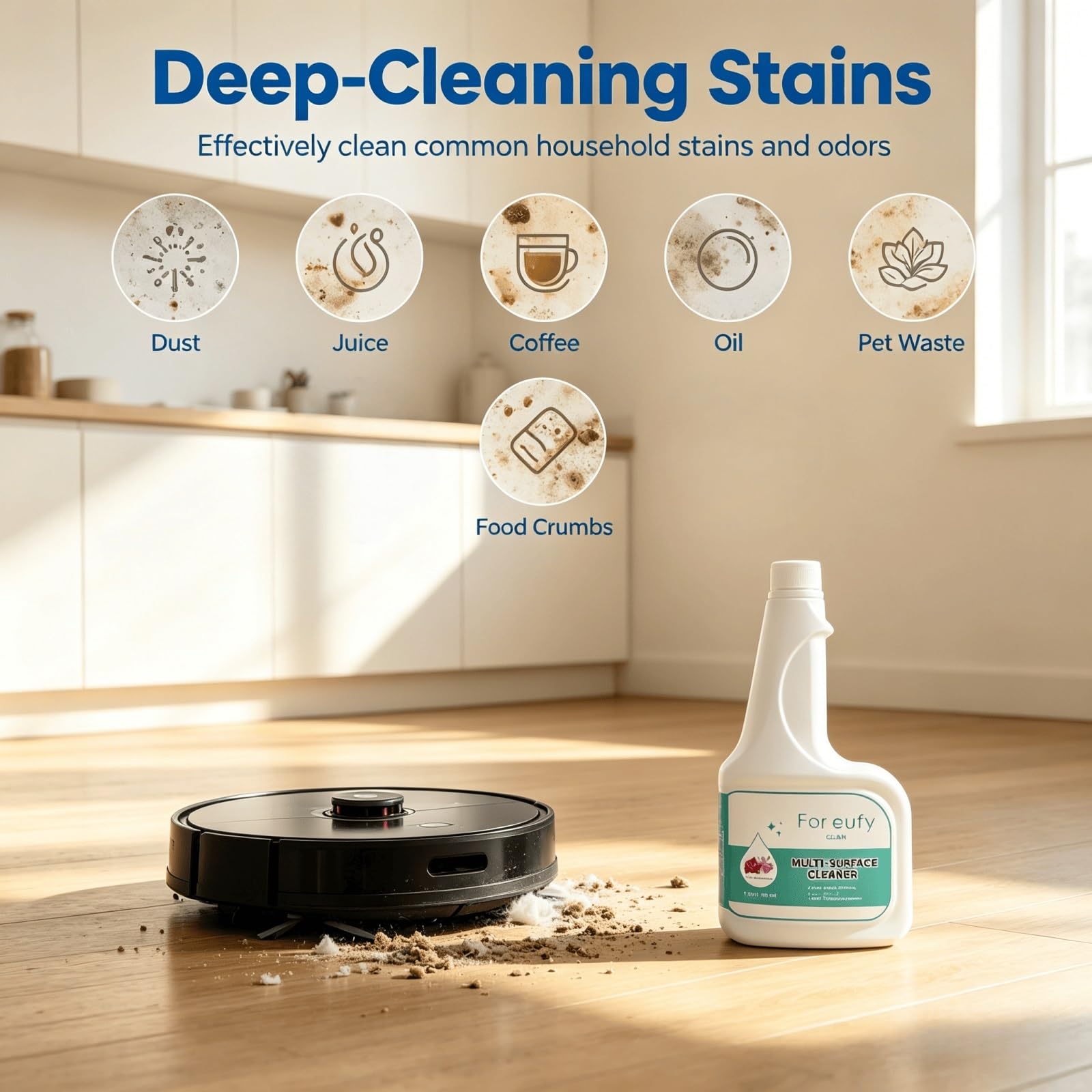 Compatible con eufy Omni C20/X8 Pro/X10 Omni, Solución Limpiadora for Pisos, 473mlX5, Eliminación Fuerte de Manchas, Baja Espuma a Base de Plantas, Proporción 1:200