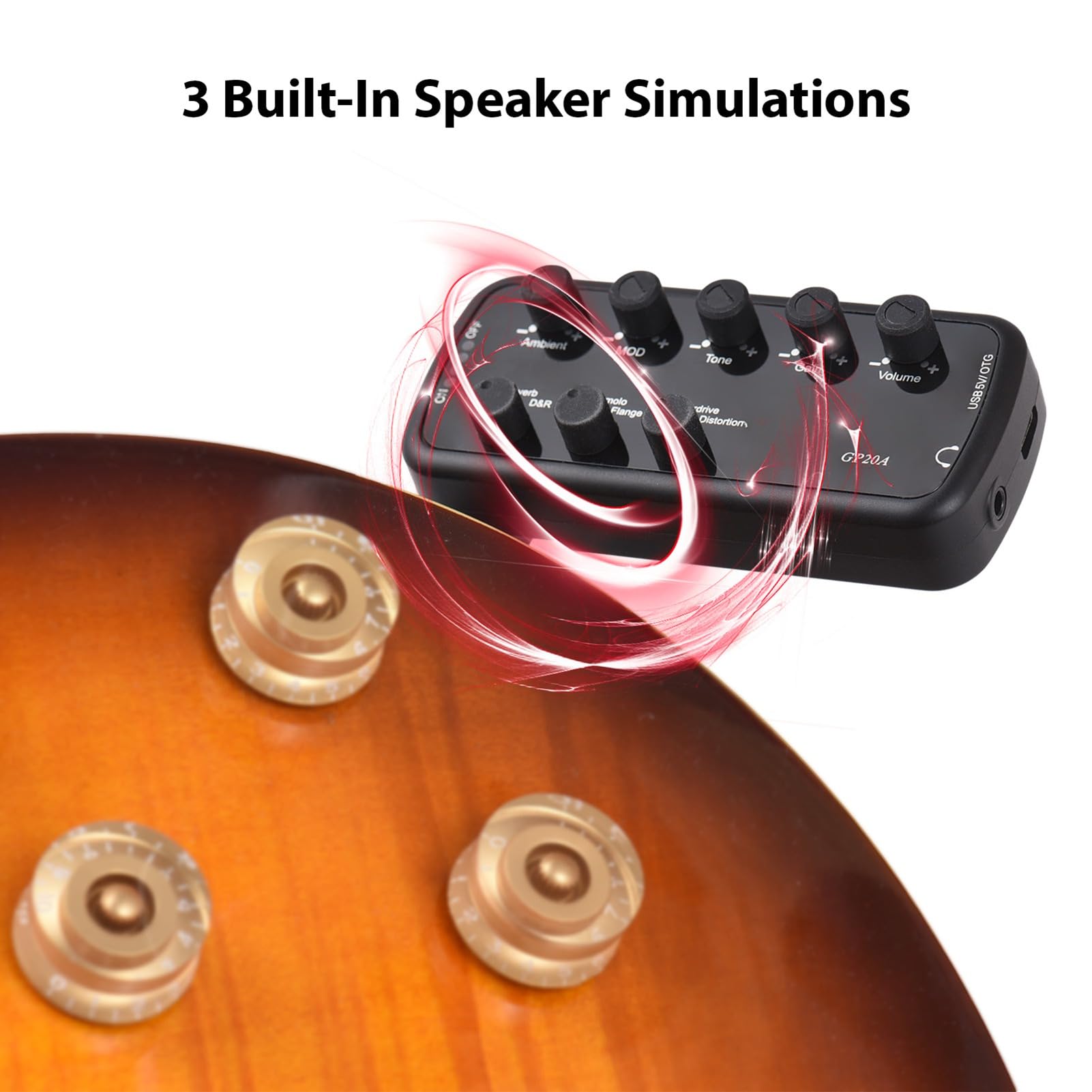 Amplificatore di Bassi Plug-in, Amplificatore di Bassi elettrici, Amplificatore per Cuffie tascabili Ricaricabili con 3 Altoparlanti integrati per la distorsione di Overdrive di (Chitarra)