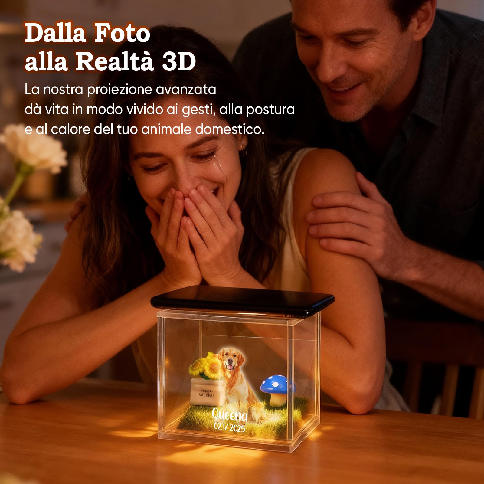 Scatola Commemorativa Olografica per Animali Domestici Cornice con Foto Personalizzata Casetta Digitale Olografica per Animali Domestici Fai Da Te Regalo Personalizzato per Amanti di Cani o Gatti