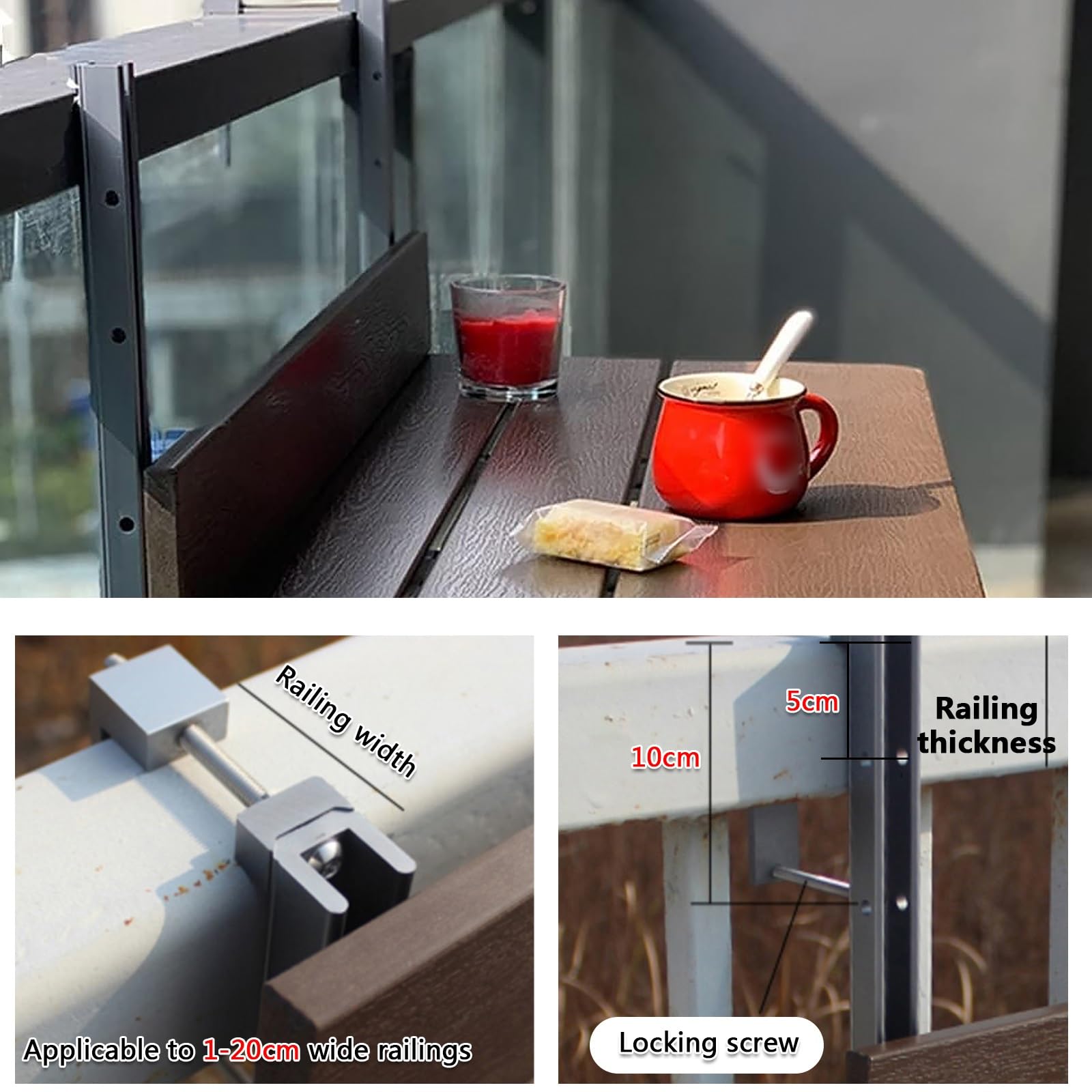 Tavolino da balcone esterno,Tavolino pieghevole da balcone,Tavolo sospeso ad altezza regolabile su 2 livelli,Tavolino Pieghevole,per esterno giardino ufficio(L60*w27cm/L23.6*W10.6IN)