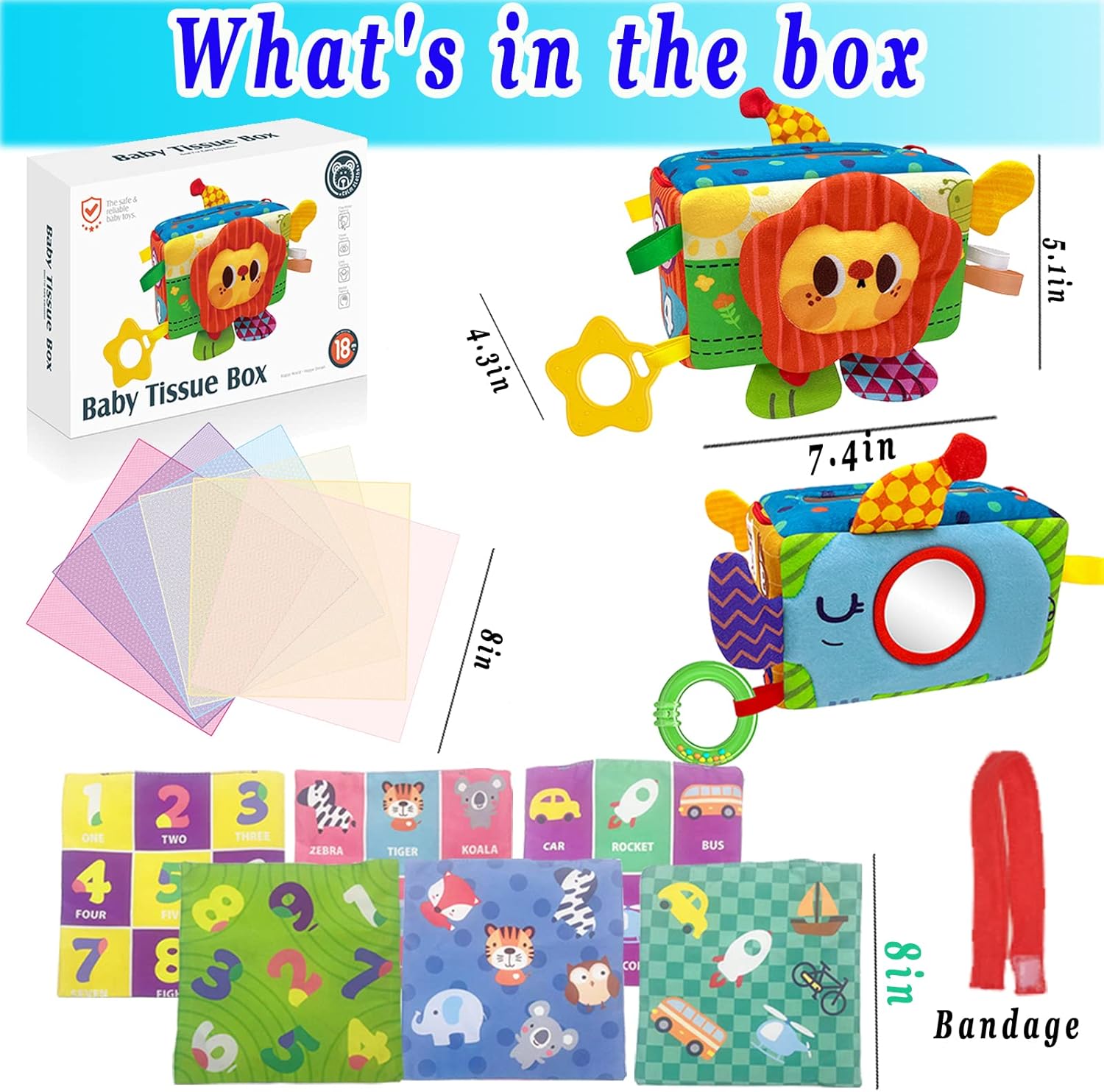 HONGID Baby Toys 6 to 12 Months - Baby Tissue Box Toy - Montessori Toys for Babies 6-12 Months, Soft Stuffed High Contrast Crinkle Infant Sensory Toys, Christmas Xmax Stocking Stuffers for Babies