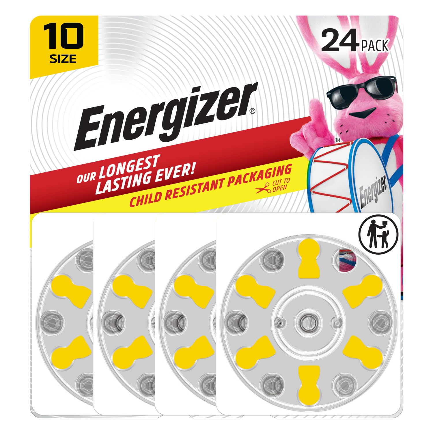 Energizer Hearing Aid Batteries Size 10, Yellow Tab, 24 Pack