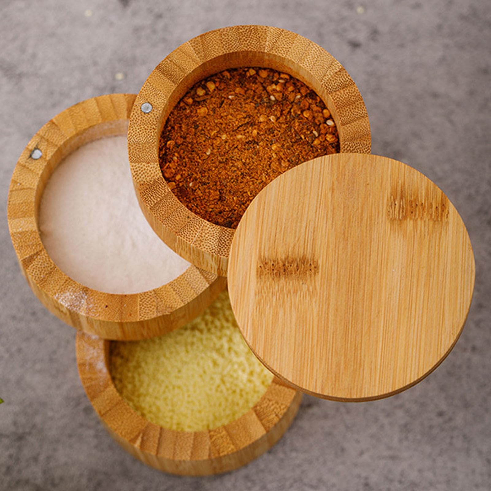 XHTLLO ?Seatssoning Container, Bamboo Wood 3 Tier Seatssoning Container for Home