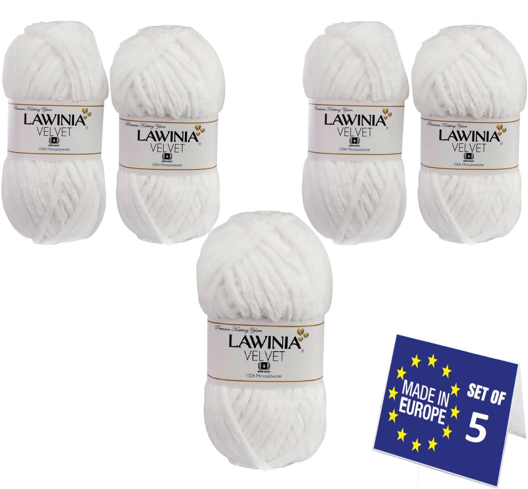 LAWINIA VELVET Premium Weiche Dicke Wolle Zum Häkeln, Chenille Wolle 5x100g-65m FUSSELT NICHT Flauschige Wolle, Samtwolle, Plüschwolle, Kuschelwolle Zum Häkeln Chenille Garn, Bulky Yarn Hobbii Wolle