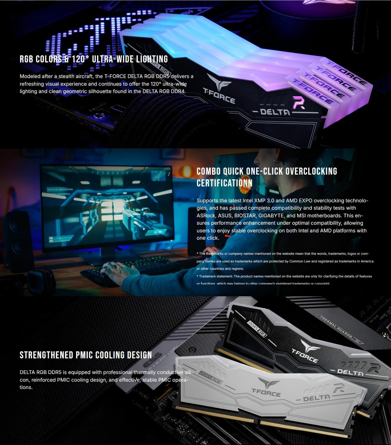Team Group T-Force DELTA RGB DDR5 RAM, 6000 MHz, 32 GB (2 x 16 GB), CL30, memoria de escritorio con iluminación RGB, refrigeración PMIC, overclocking con un solo clic (negro)