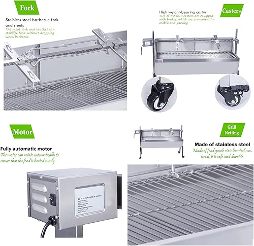 Miniatura 3 de Asador de barbacoa de 35 pulgadas, asador de acero inoxidable, parrilla de carbón con cubierta trasera, kit de asador de cordero giratorio
