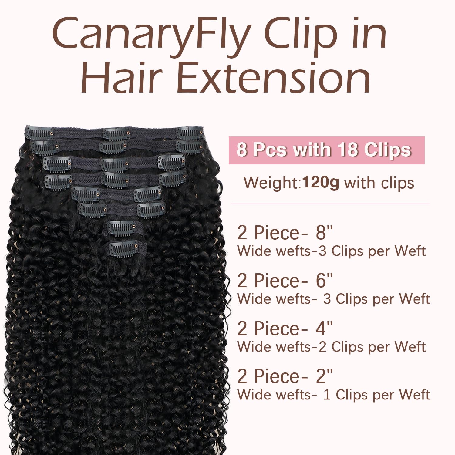Curly Clip in Hair Extensions for Black Women 3C 4A Kinky Curly Human Hair Clip in Hair Extensions Natural Black Color Full Head Brazilian Virgin Hair,8/Pcs with 18Clips,120 Gram (24inch, Curly hair)