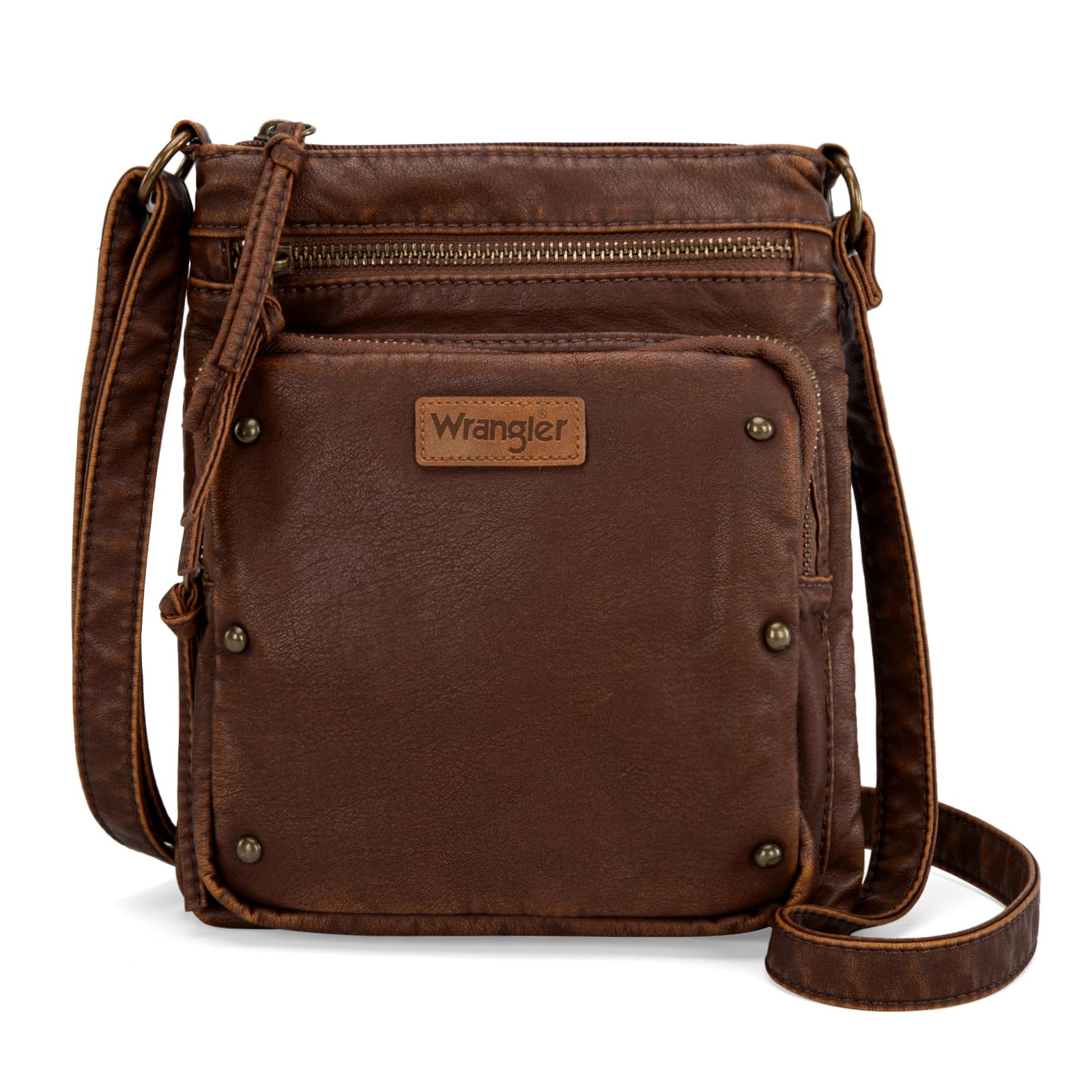 Montana West Wrangler Women's Soft Washed Leather Crossbody Bag Multi Pocket Shoulder Purse