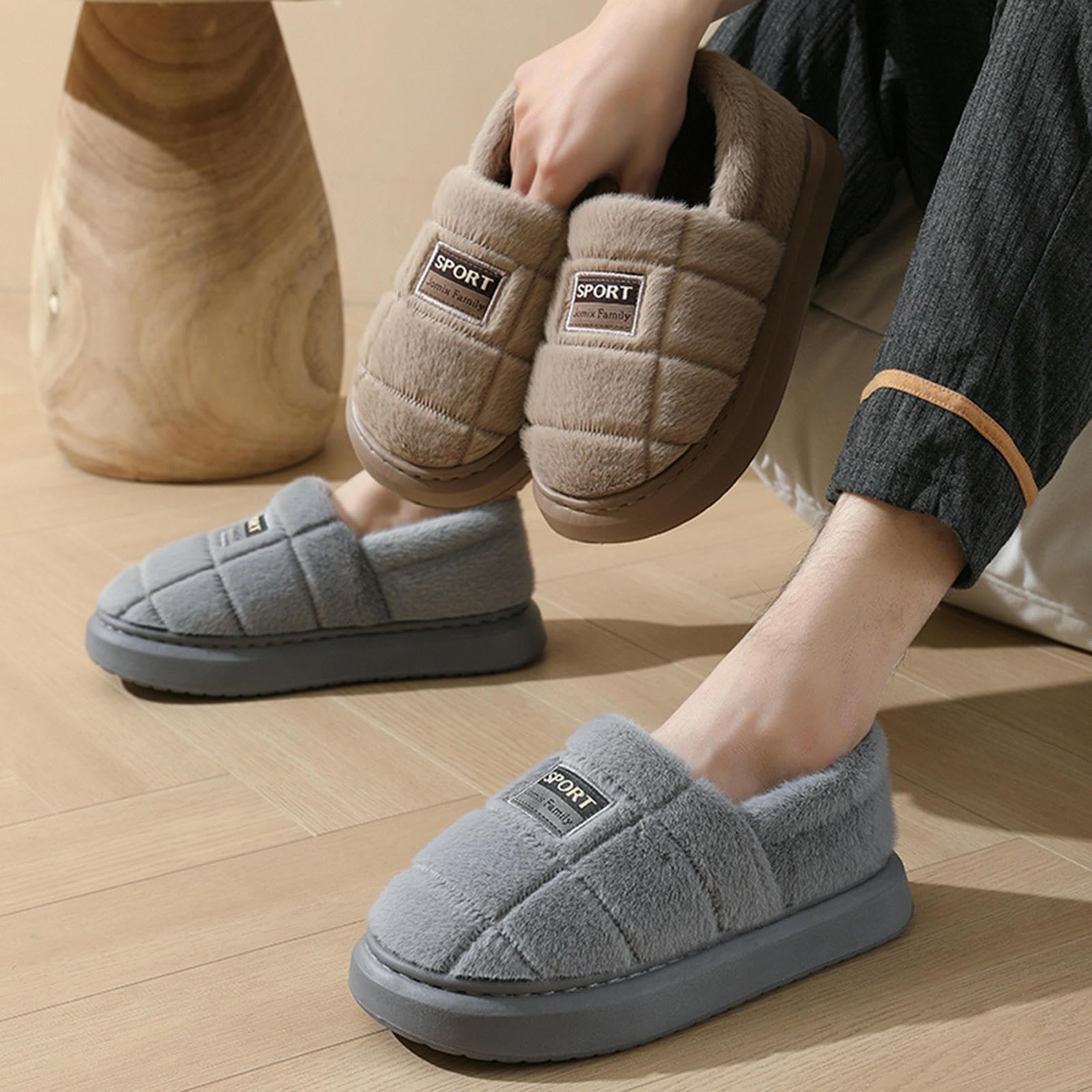 Damskie kapcie Plush Cotton Shoes Large Size Heeled For Men Home antypoślizgowe grube podeszwy