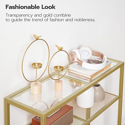 Miniatura 5 de HOOBRO Mesa consola estrecha de 29.5 pulgadas, mesa de sofá de vidrio templado de 3 niveles, mesa auxiliar pequeña, mesa de entrada moderna, para