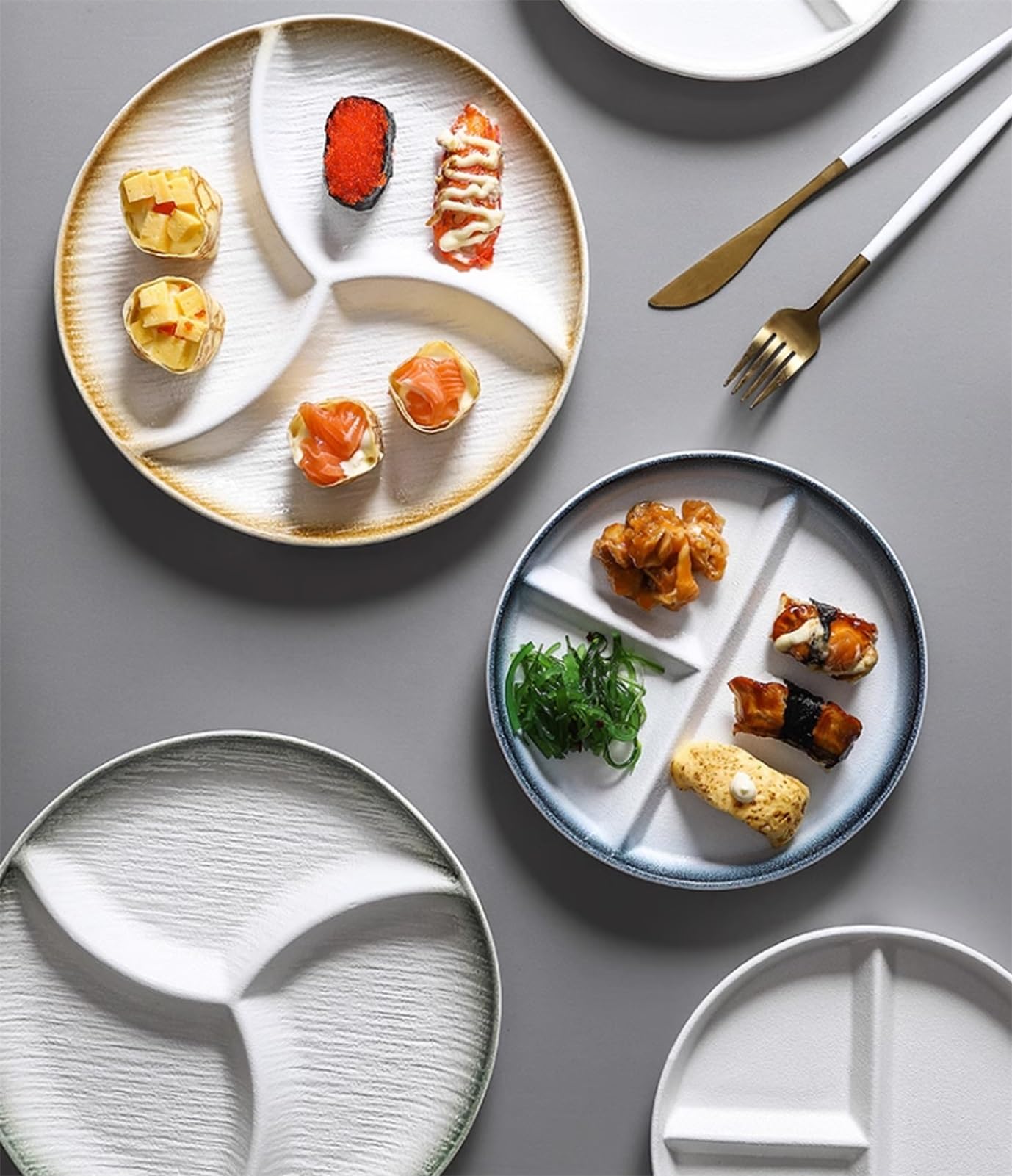 Japanese Style Portion Control Plate, Rustic Divided Plate