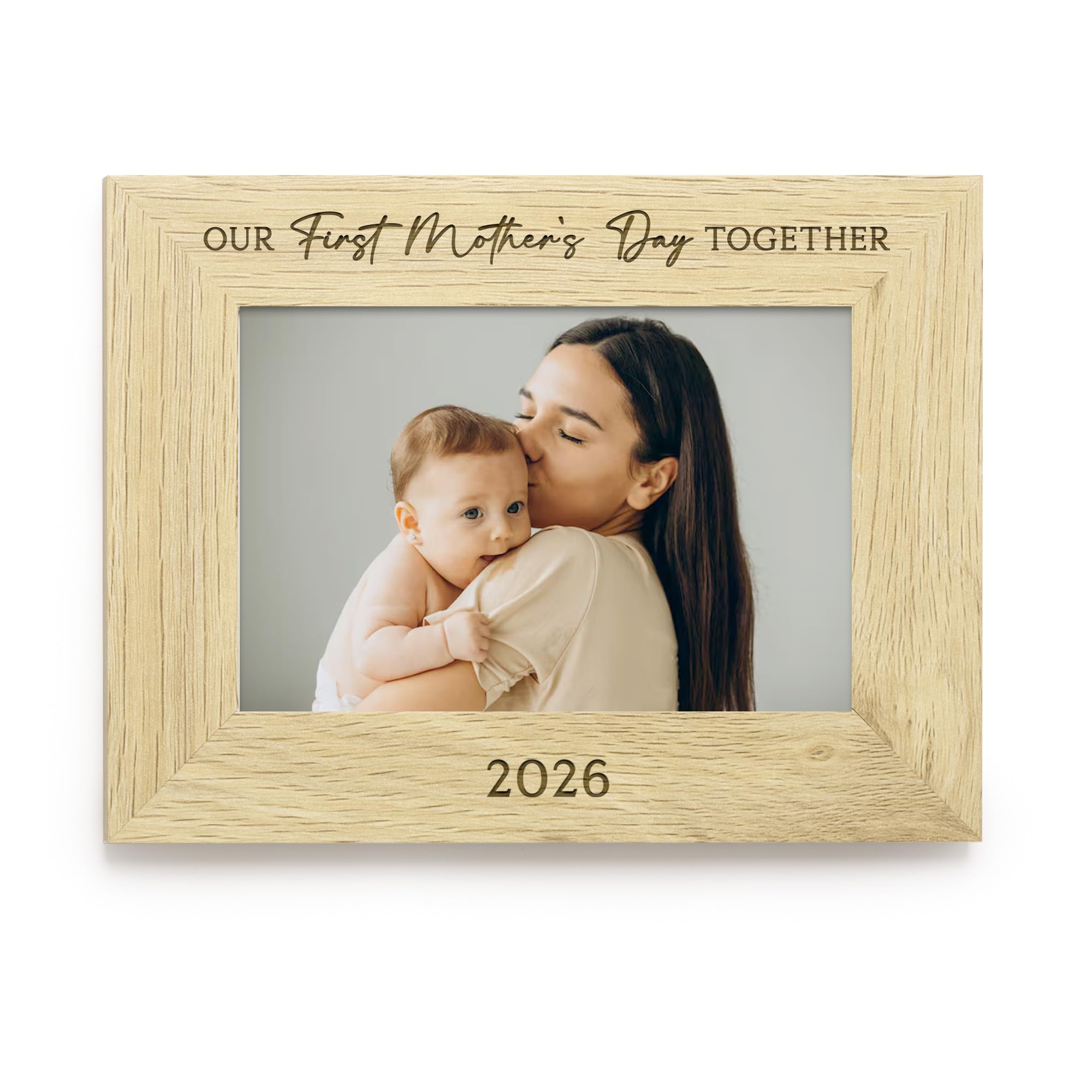Giftsinajiffy Wood Our First Mother’s Day Together Photo Frame 4X6, Engraved En New Mum Gift, Baby’s First Mother’s Day Keepsake, Mum & Baby Frame With 2026 (Landscape)