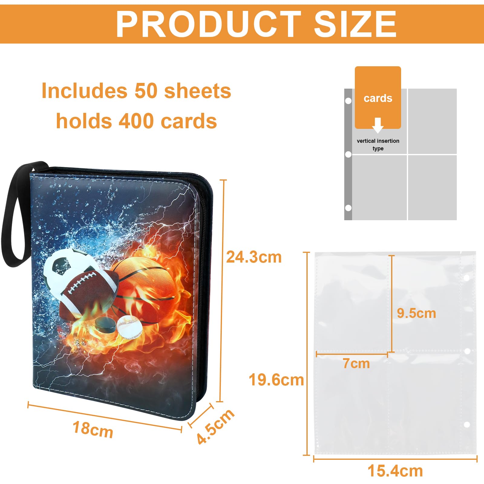 Album Portacarte Calcio YCWIN – 50 Pagine Con 4 Tasche – Raccoglitore Con Cerniera E Maniglia Per 400 Cards - 3