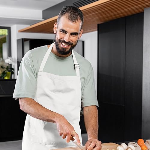 Miniatura 2 de Delantal ajustable con peto de 100 % poliéster, delantales de cocina resistentes a las gotas de agua, con correa ajustable, bolsillos y lazos largos
