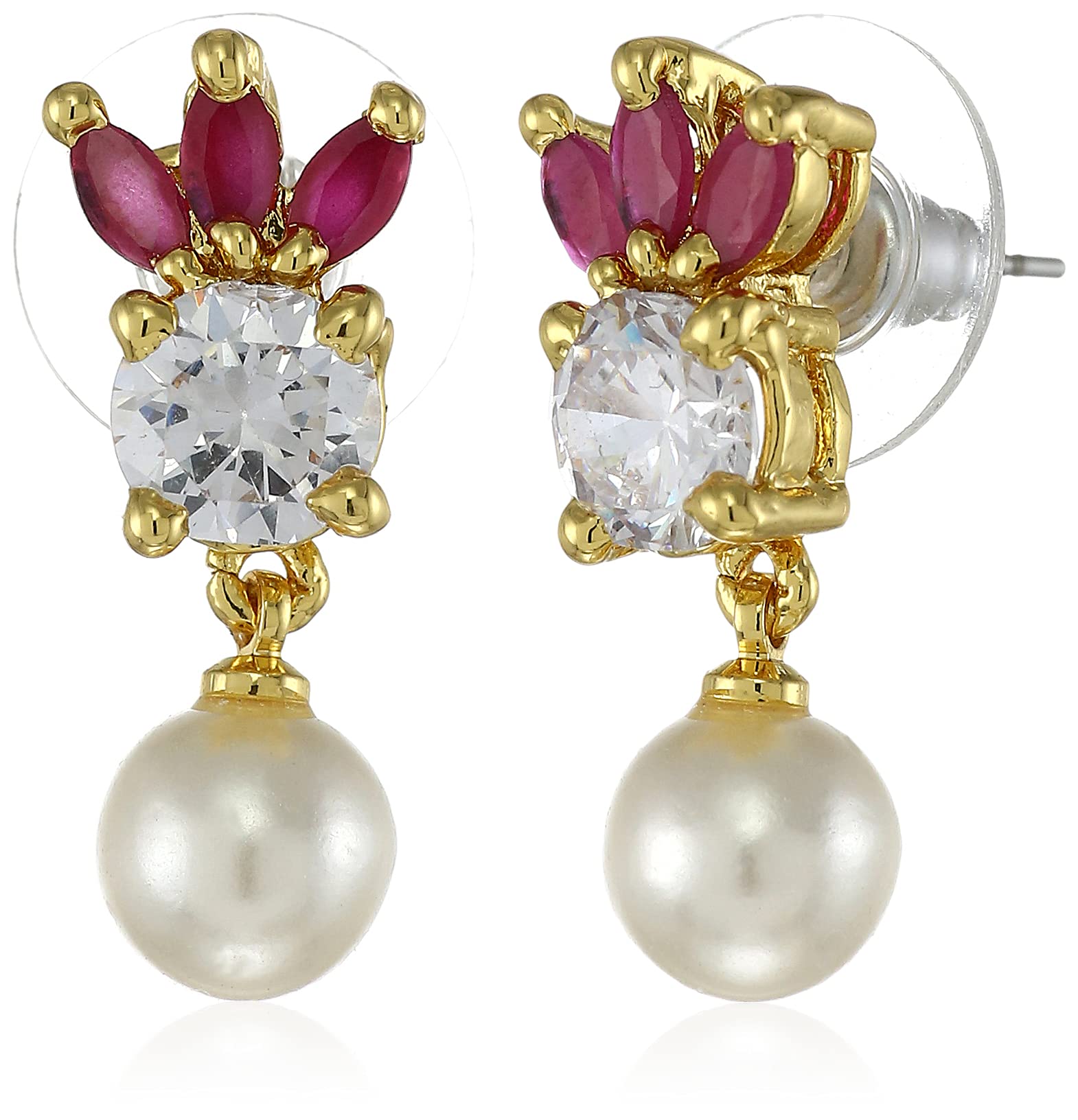 Estele 24 Kt Gold Plated Floral Stud Earrings Pearl Drop, Cubic zirconia add with Ruby stone for Women (B093TSP7H3) Amazon Price History, Amazon Price Tracker