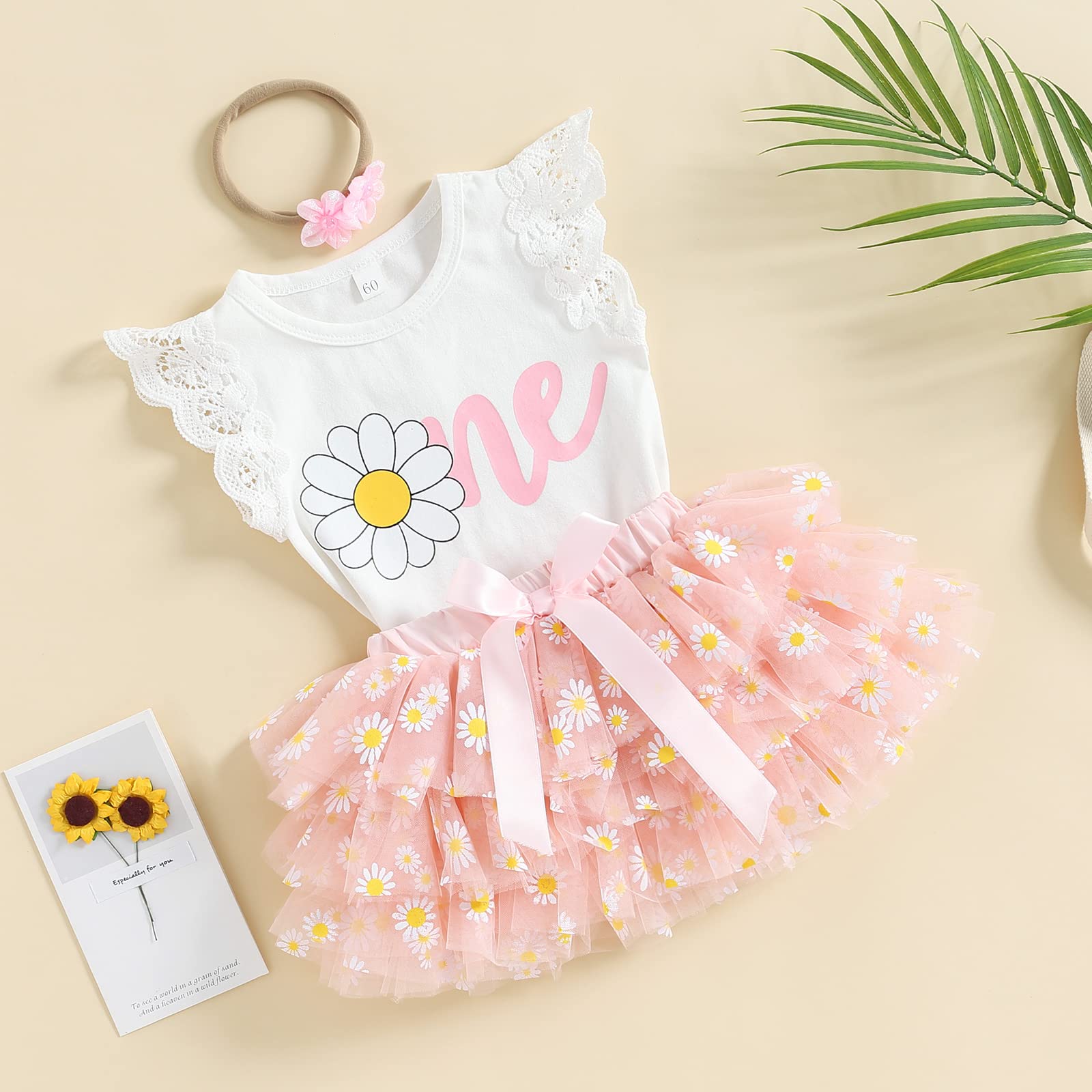 First Birthday Baby Girl Outfit One Print Romper Onsie Tutu Dress Shorts Bloomers 1st Birthday Girl Outfit (Daisy One Tutu Dress,12-18 Months)