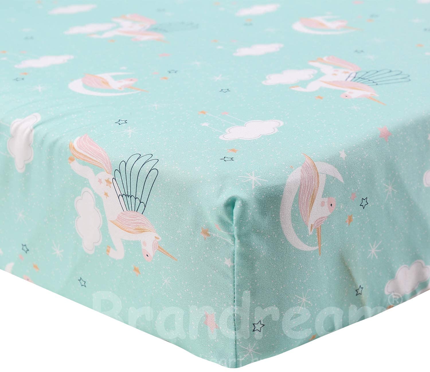 Brandream Ropa de cama de cuna de unicornio neutro, ropa de cama de bebé Dreamy Moon Cloud, juego de manta de edredón de 6 piezas, verde menta