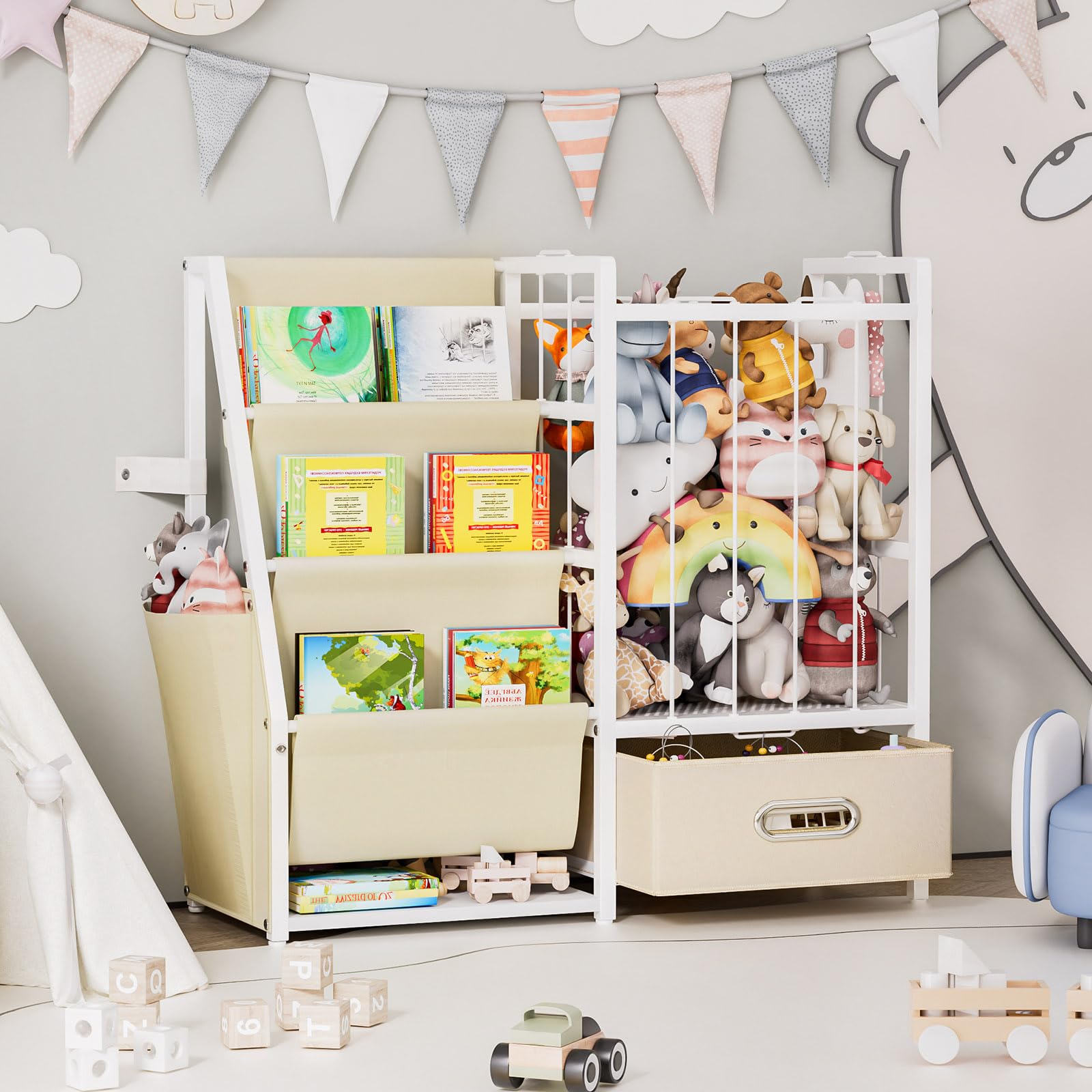 Yorbay Libreria per bambini, scaffale giocattolo, scaffale per bambini con 3 scomparti, scaffale per bambini per riporre libri fotografici e giocattoli, scaffale per bambini, adatto per cameretta dei
