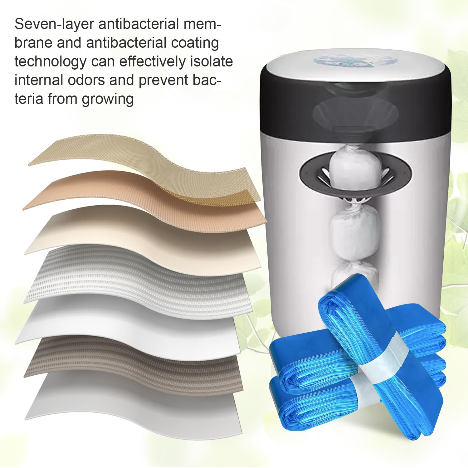 15 Piezas Recambios para Cubo Pañales, 4,5 M Recambio Papelera Pañales Resistente a Los Olores,Compatible con todas las bolsas de recarga para cubos de pañales para bebés