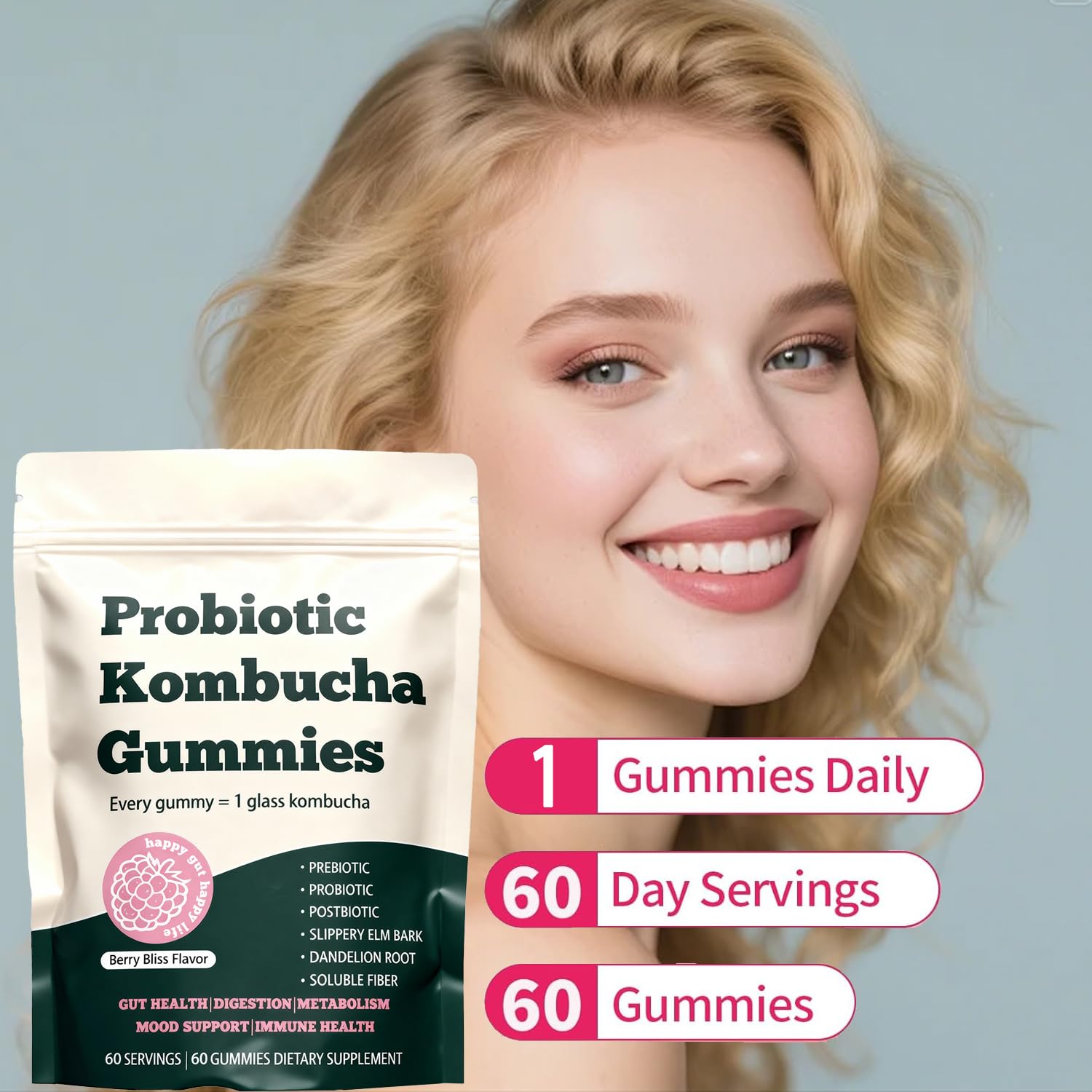 Kombucha Gummies, Daily Gut Wellness, 60 Gummies — Amazon image 6