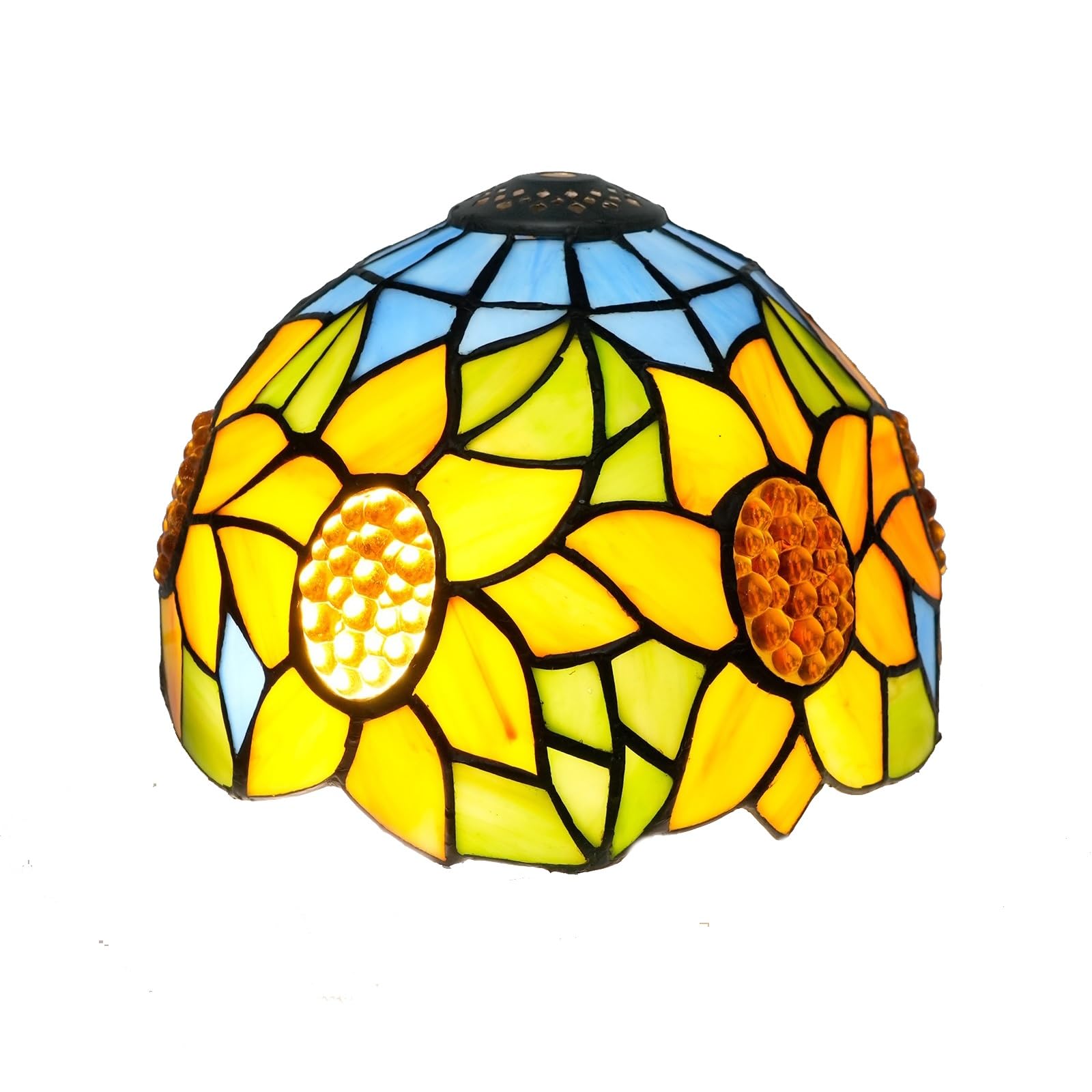 HJRegaFimu 8 Inch Stained Glass Lamp Shade Small Replacement Lampshade Blue Sunflowers Vintage Style Deco For Ceiling Light Pendant Chandelier Wall Table