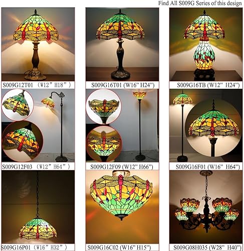 Miniatura 9 de WERFACTORY Tiffany - Lámpara de pie con diseño de libélula verde y amarillo, 12 x 18 x 64 pulgadas, cuello de cisne ajustable, luz de lectura para