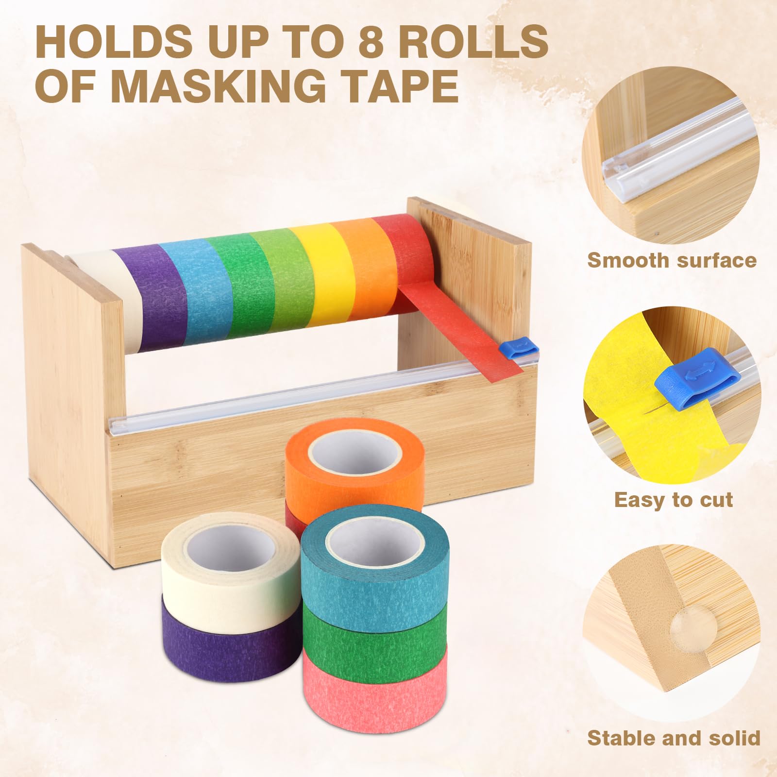 Dispensador de cinta adhesiva de madera de 9.6 x 5.5 x 5 pulgadas, dispensador de cinta para manualidades, dispensador de cinta multirollo, dispensador de cinta, soporte de rollo de cinta para niños,