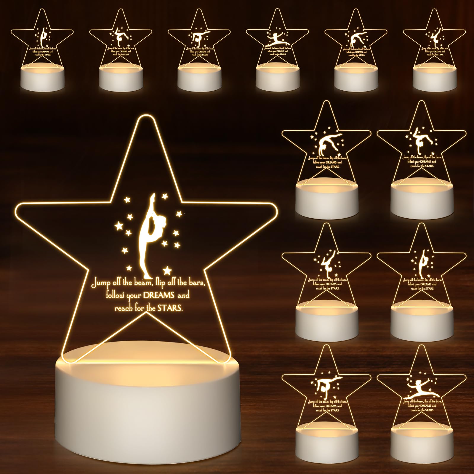 12 pz Ginnastica Stuff Regali 3D Luce Notturna con Base Inspirational Acrilico Apprezzamento Ginnastica Lampada LED per Studenti Danza Laurea Ginnasta Regali Team