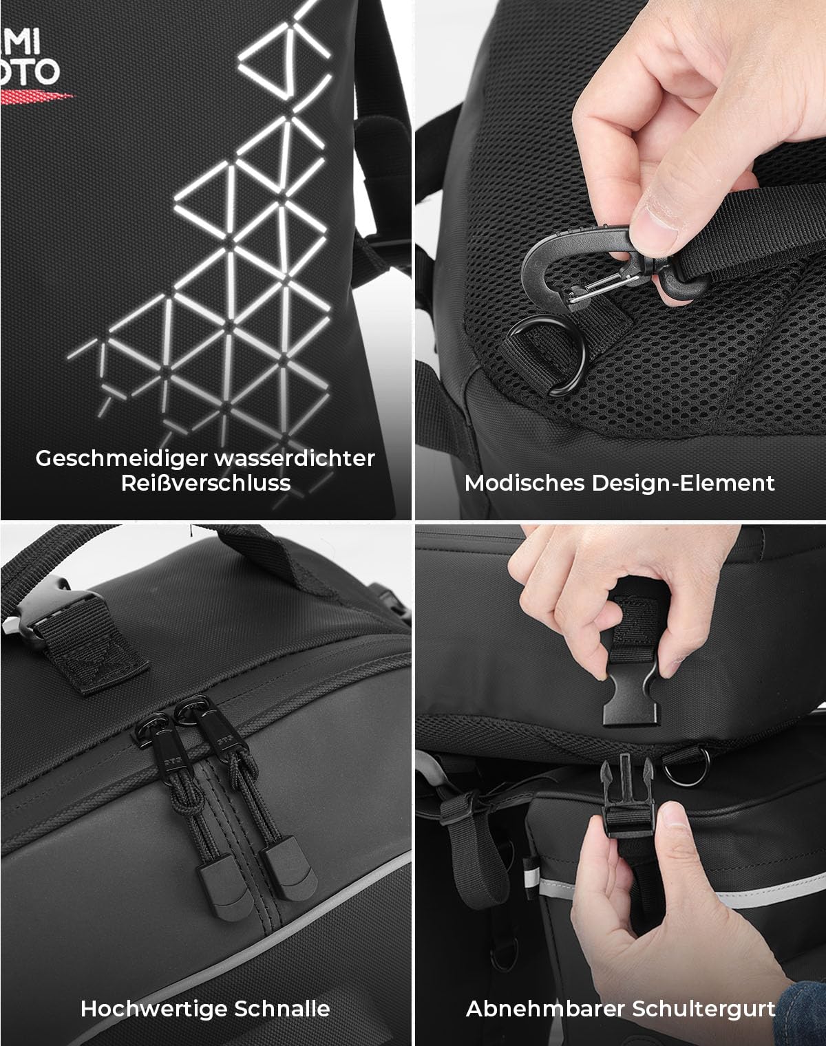 KEMIMOTO 3 IN 1 Gepäckträgertasche, Wasserdicht Fahrradtaschen für Gepäckträger, 52L Fahrradtaschen-Set mit Regenschutz, Multifunction Rucksack und Umhängetasche für e Bike MTB