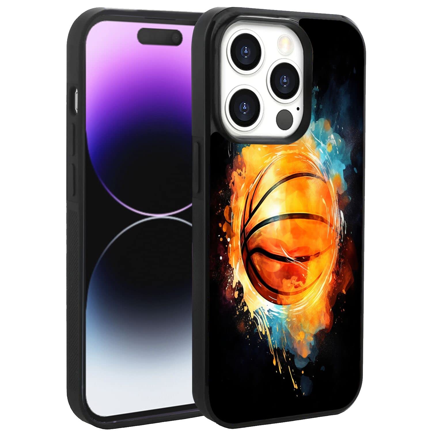 DAFEI Phone Case Compatible with iPhone 14 Pro Designer Basketball Art-06 Black Frame Shockproof and Slim Rubber TPU Material with Uniqe Design