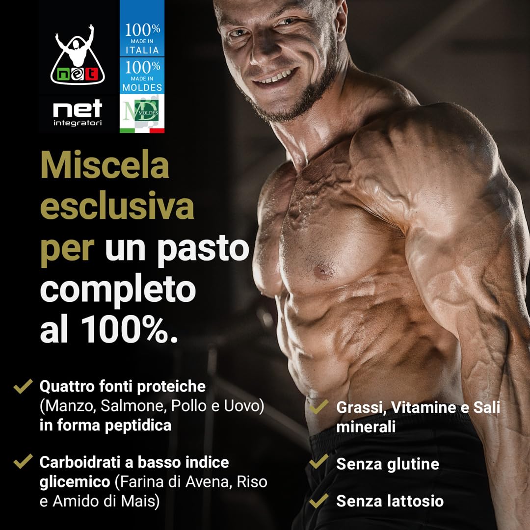 Net Integratori RAZIONE K - 1200g Cioccolato - Soluzione Completa Proteine e Carboidrati in rapporto 1:1 - Ricco di BCAA e EAA Aminoacidi Essenziali per lo Sviluppo di Massa Muscolare