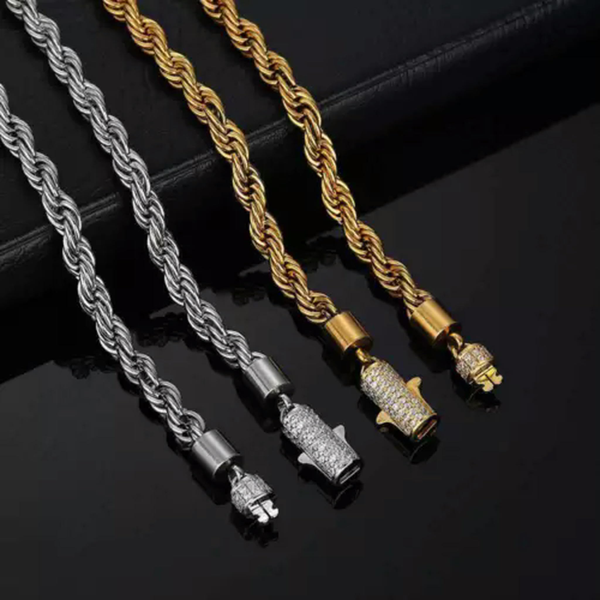 Hot 18K Gold Edelstahl Seil Kette Herren Halskette Armband