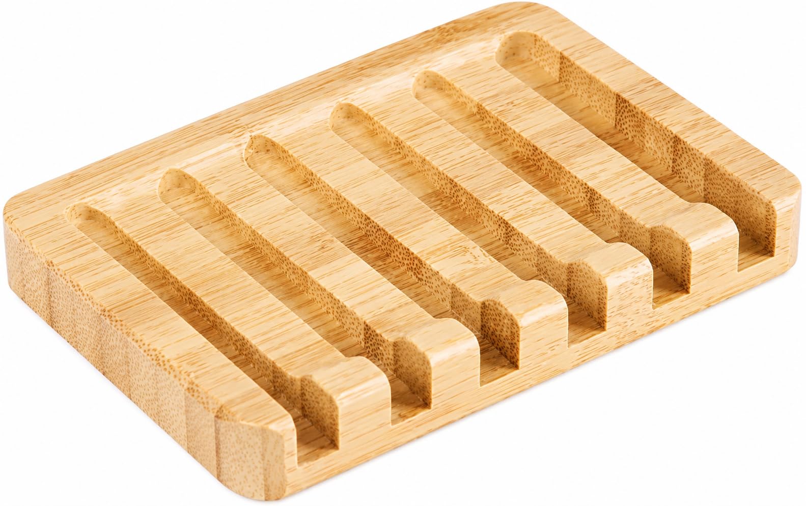 Kandid Brown Natural Bamboo Soap Dish - Strong Drainage, Easy To Clean, For Sink Or Shower - 12X8x1.5 Cm