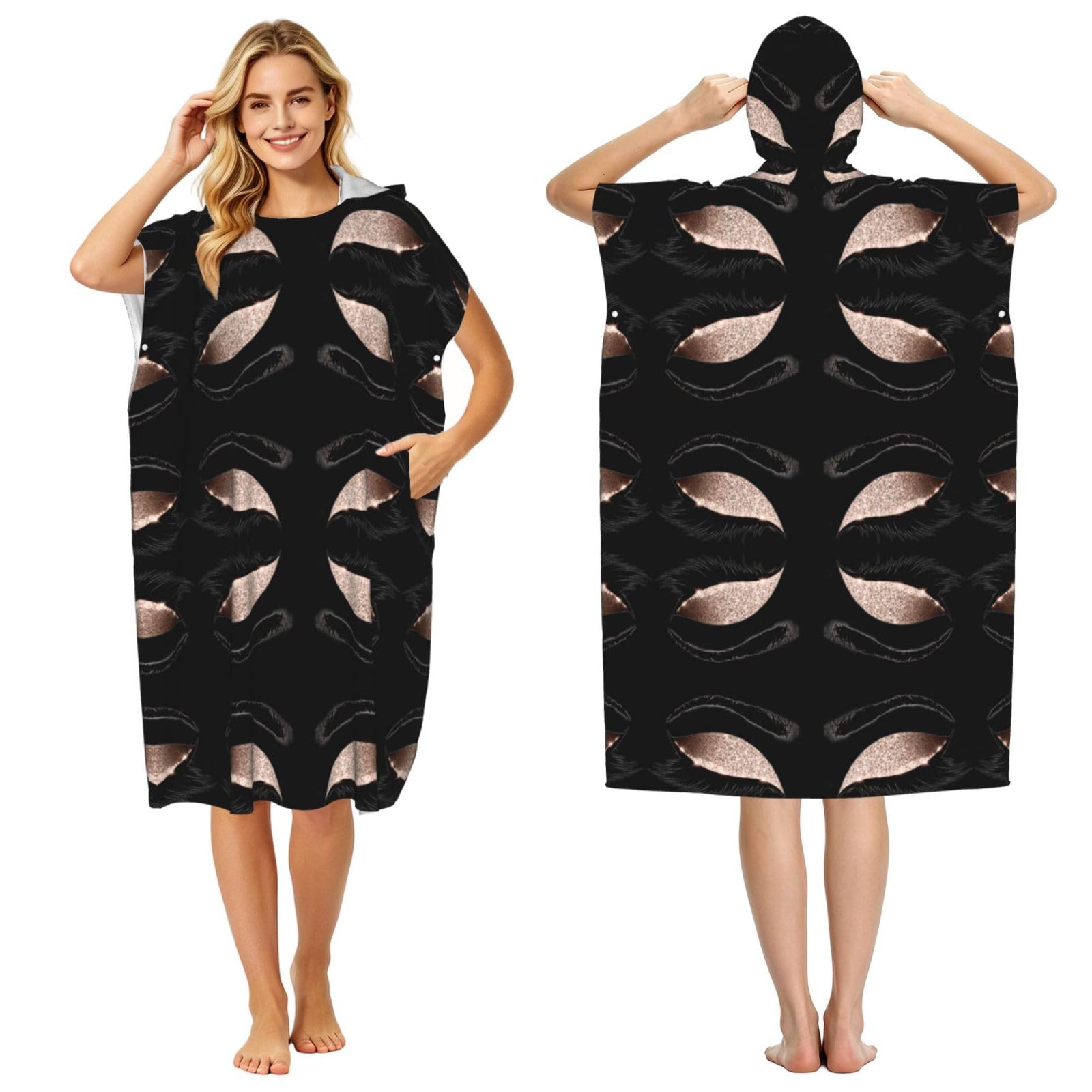 Poncho éponge à capuche pour adulte | Peignoir de plage imprimé cils homme et femme