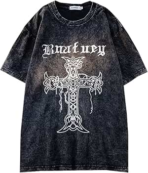 Men Y2K Gothic Cross Shirts Vintage Grunge Letter Graphic