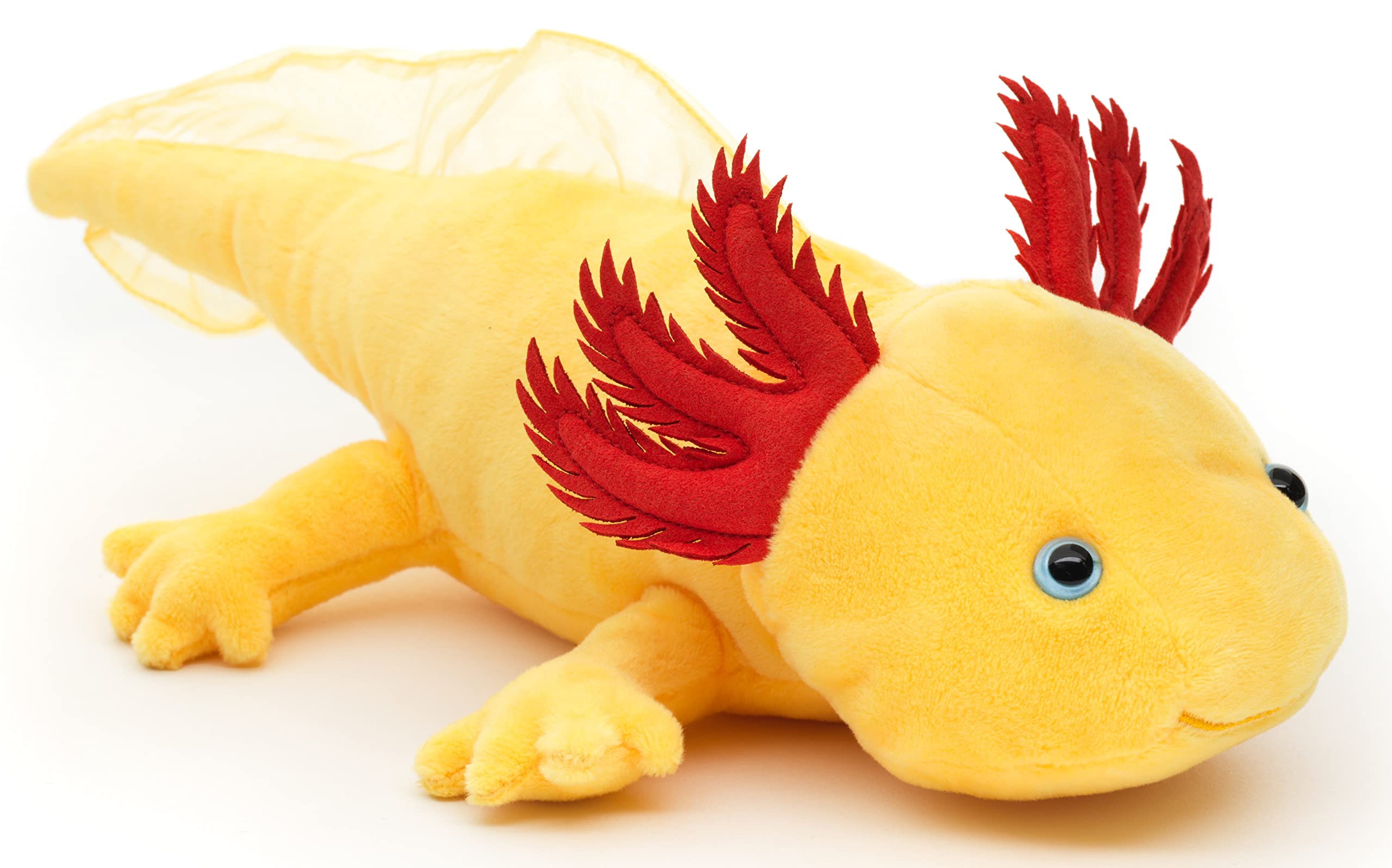 Uni-Toys Original Axolotl (yellow with blue eyes) - 32 cm (length) - plush water animal - plush toy, cuddly toy