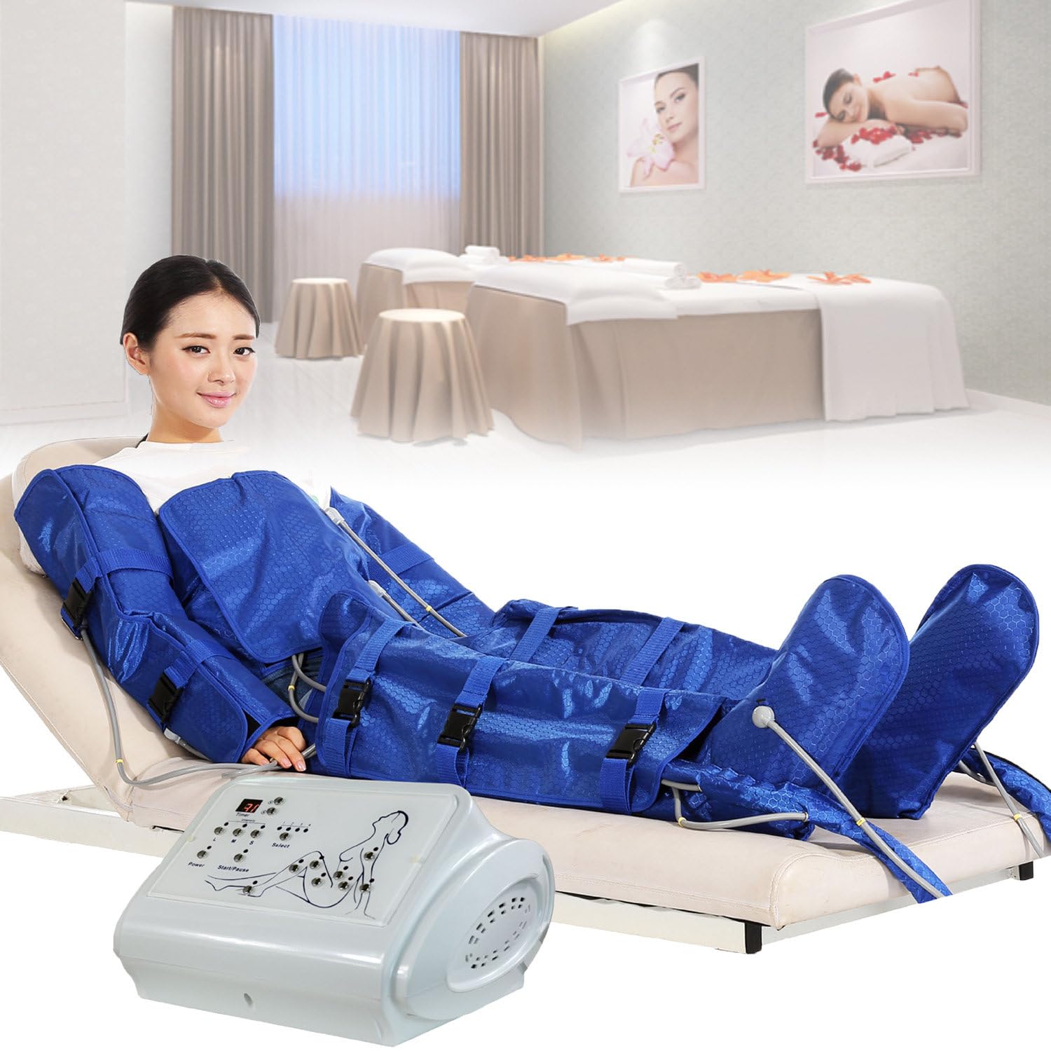 Máquina de Masaje de presión de Aire, masajeador de Drenaje linfático de Cuerpo Completo, Instrumento Profesional de presoterapia para Adelgazar el Cuerpo. A