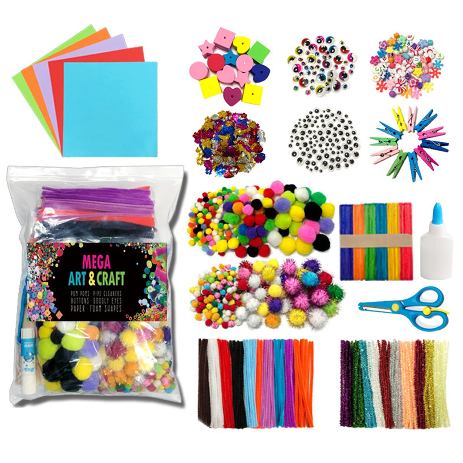 Daseey DIY Arts and Crafts Supplies Kit 1200pcs Handmade Activity Material Set Educational Gift for Students School Kindergarten Home Craft Art Supplies