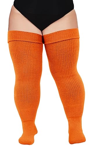Moon Wood Plus Size Womens Thigh High Socks for Thick Thighs- Extra Long Thick Over the Knee Stockings- Leg Warmers Socks - Rusty Pumpkin