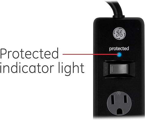 Miniatura 5 de GE - Protector de sobretensión de 6 tomas, extensión de 8 pies, multicontactos, 1300 julios, enchufe plano, tapas de seguridad de cierre por