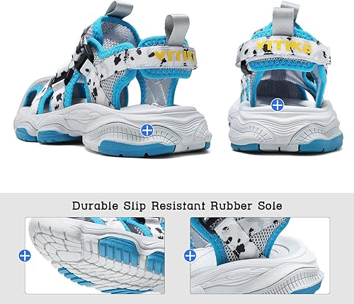 Miniatura 4 de JMFCHI Sandalias deportivas de verano para niños y niñas, sandalias de punta cerrada para exteriores, zapatos atléticos para agua, sandalias para