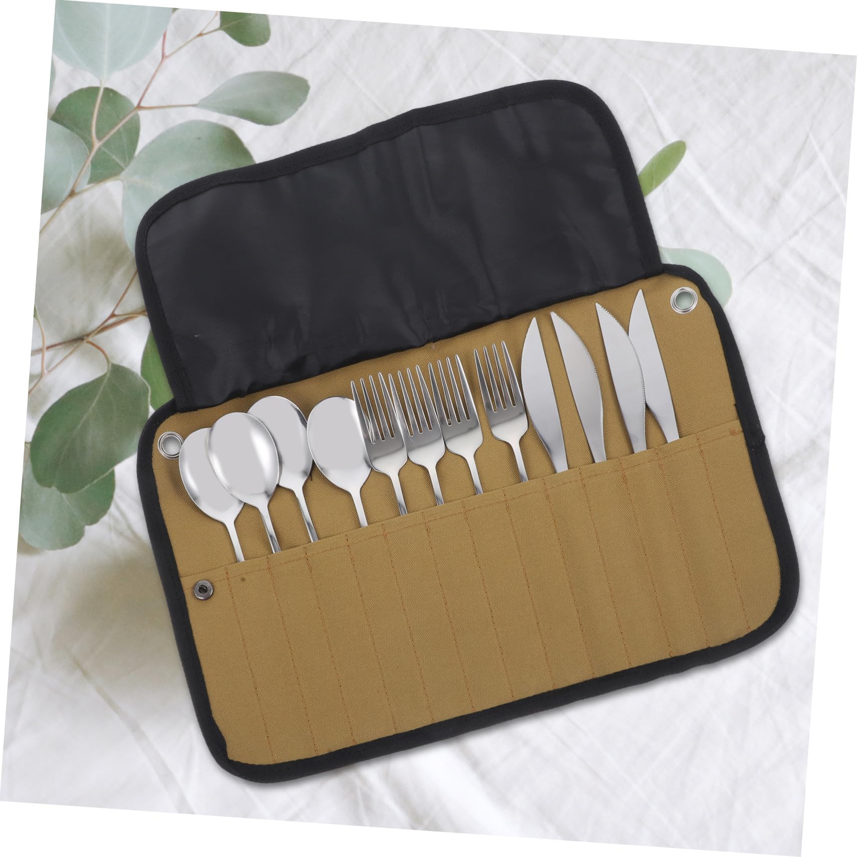 Toyvian Couverts de Camping Kit Couvert Voyage Pochette Roulable pour Ustensiles Extérieur