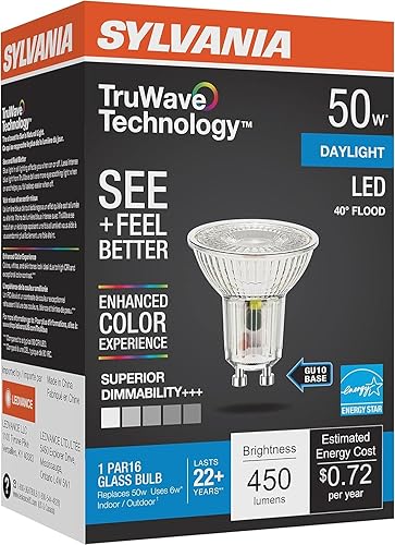 Sylvania - Bombilla LED TruWave Natural Series PAR16, equivalente a 50 W, base de bi-pin GU10, regulable, 5000 K, luz diurna - 1 paquete (40933) disponible en Yaxa Colombia